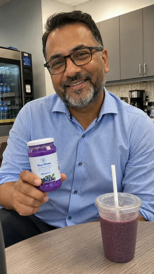 Customer holding Fresh Sea Moss at the office