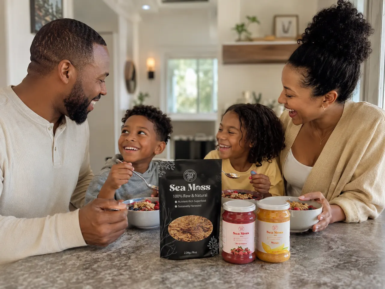 Family enjoying Fresh Sea Moss together at breakfast